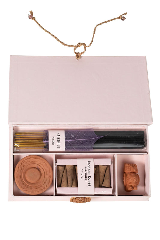 Incense set cone/stick/owl patchouli 9x5 pink