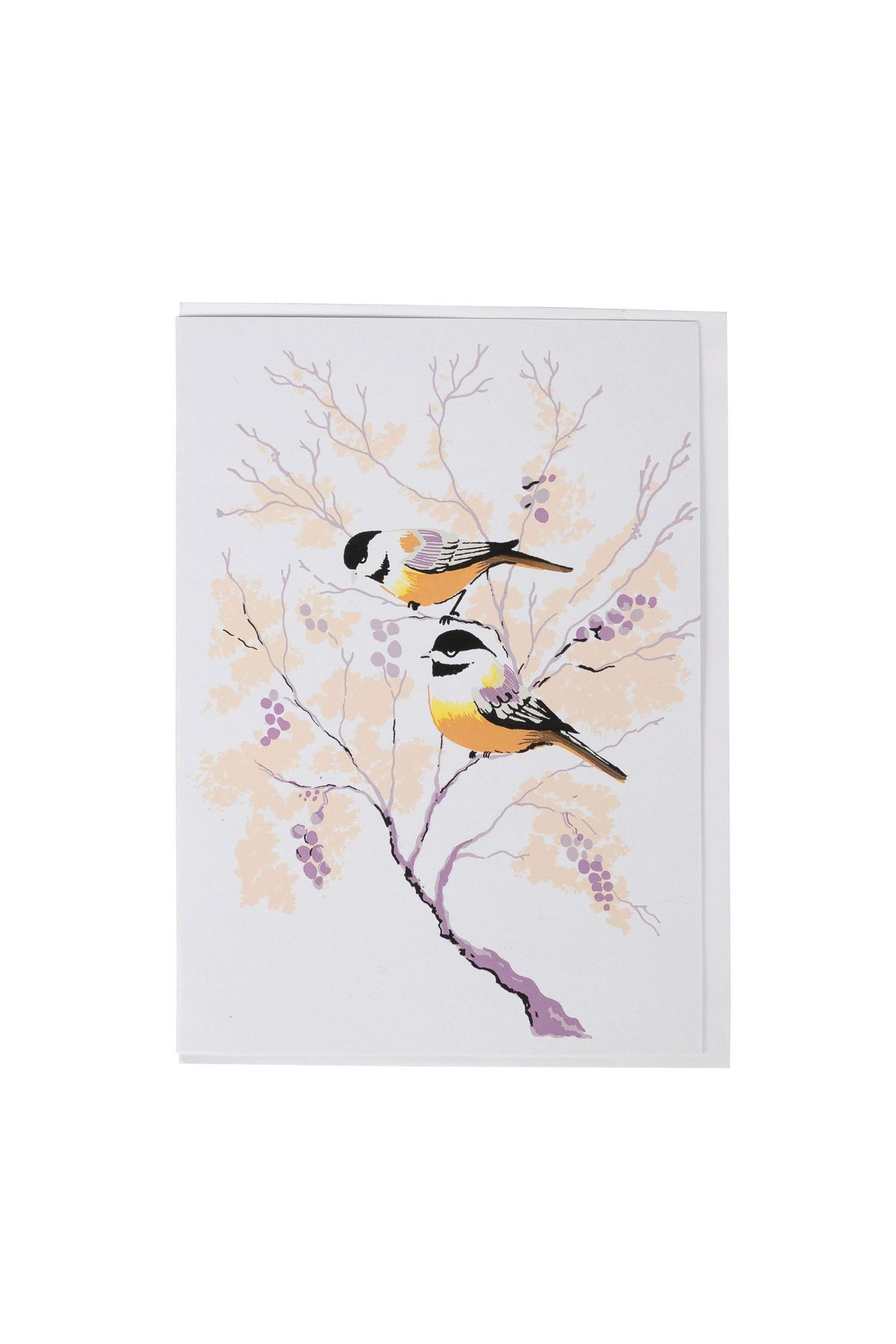 Card chickadees/tree M/3 paper 5x7 wht/blk/yel