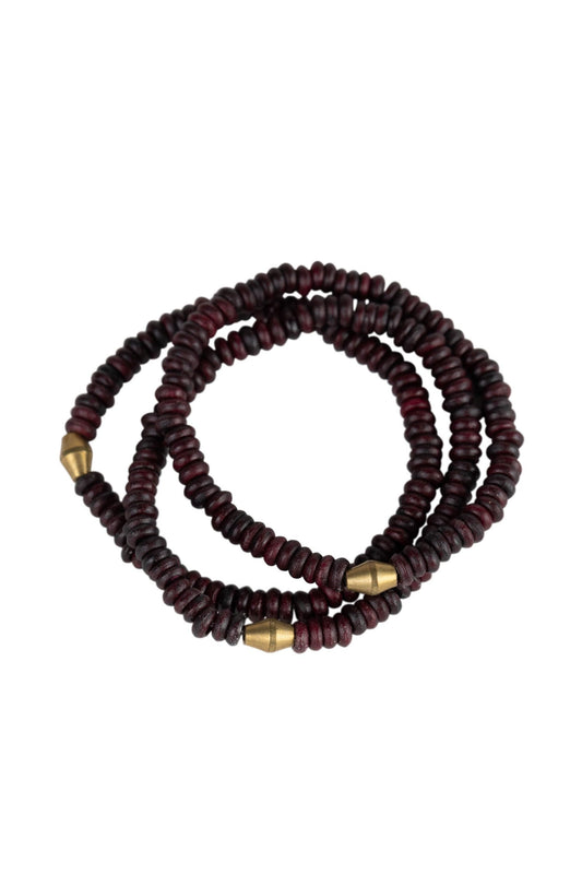 Bracelet stretchy trio bone/metal 2.5D reddish brn