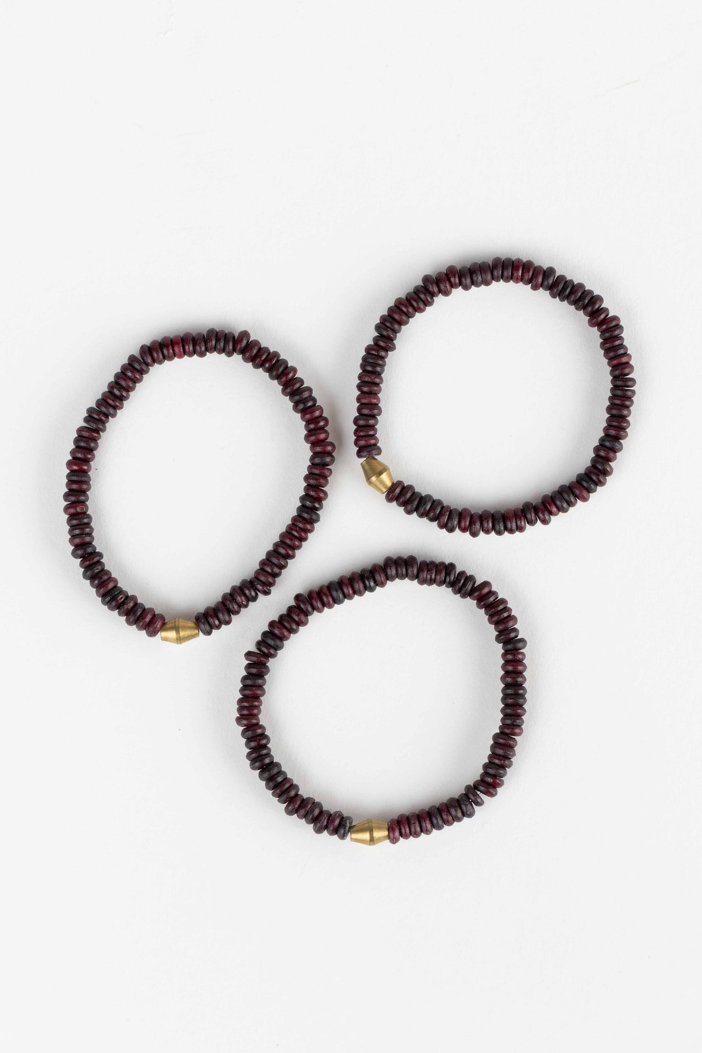 Bracelet stretchy trio bone/metal 2.5D reddish brn