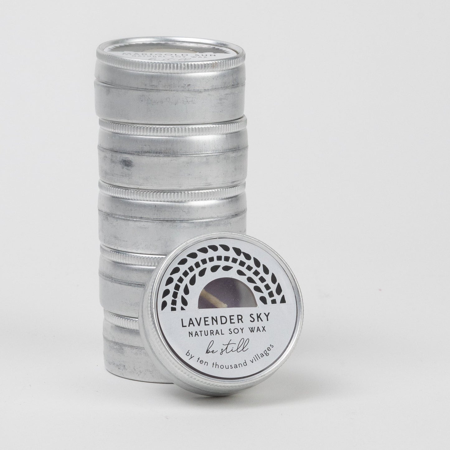 Candles in tins s/6 w/box 2D|6.5L multi/silv/blk