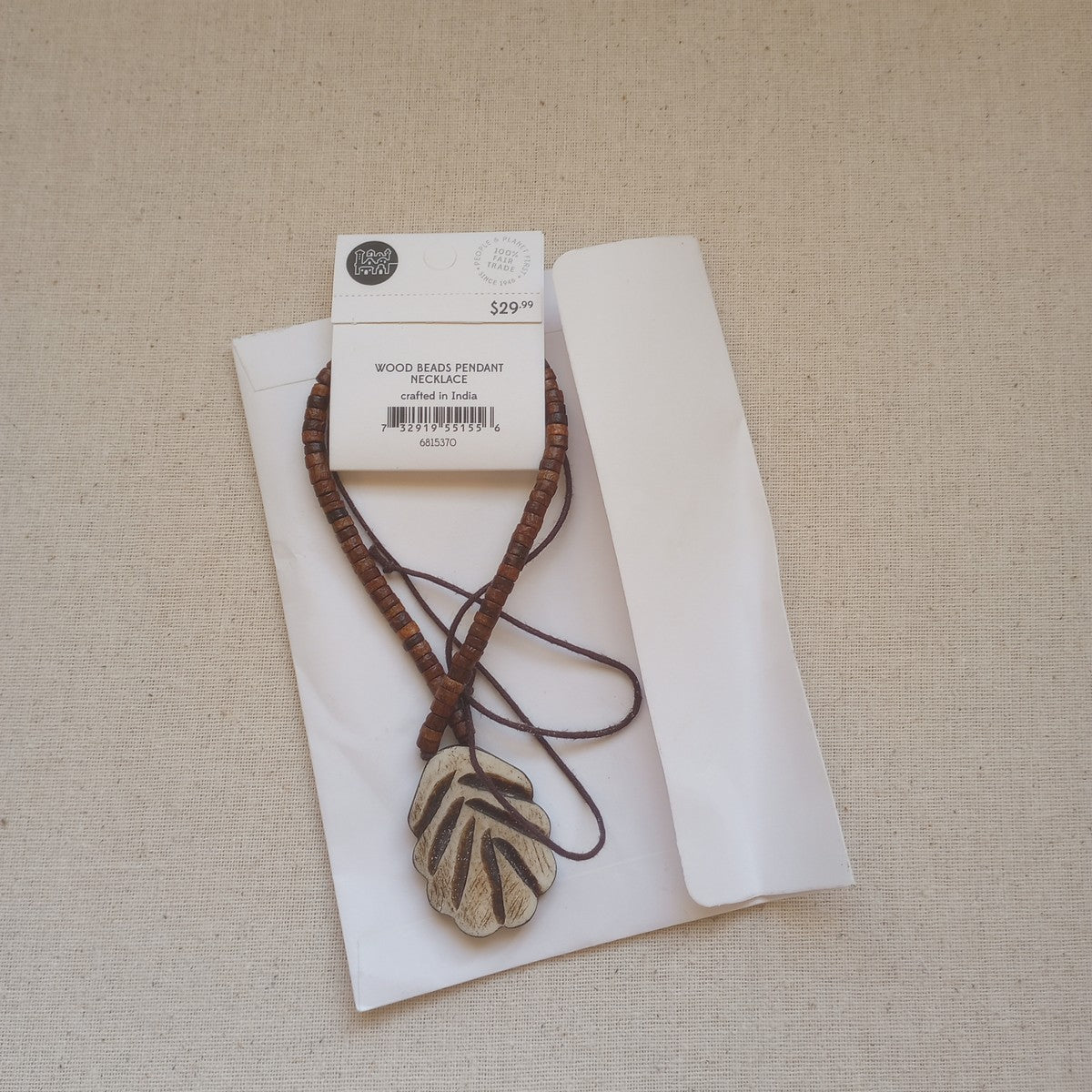 Necklace pend sm beads bone/wood/cord brn/tan