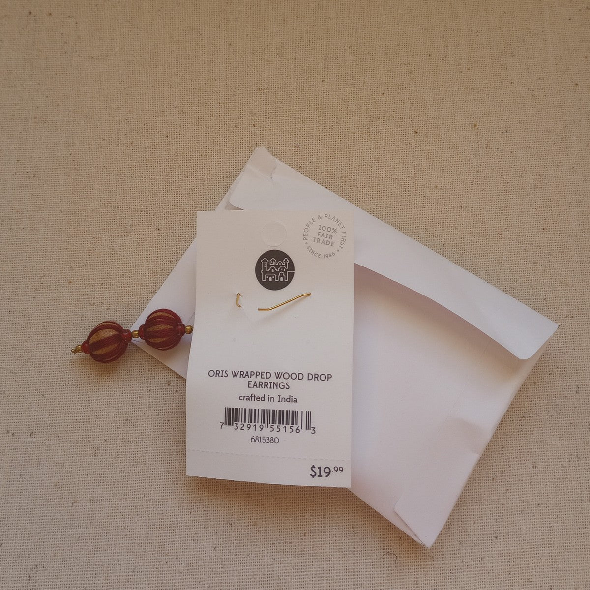Earrings wrapped balls wood/cotton 2.5L red/brn