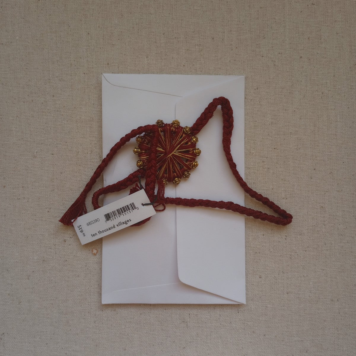 Bracelet tie thread wrapped cttn/mtl 17L red/gold