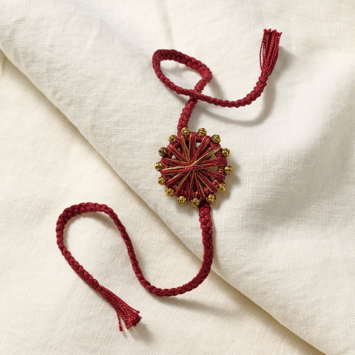 Bracelet tie thread wrapped cttn/mtl 17L red/gold