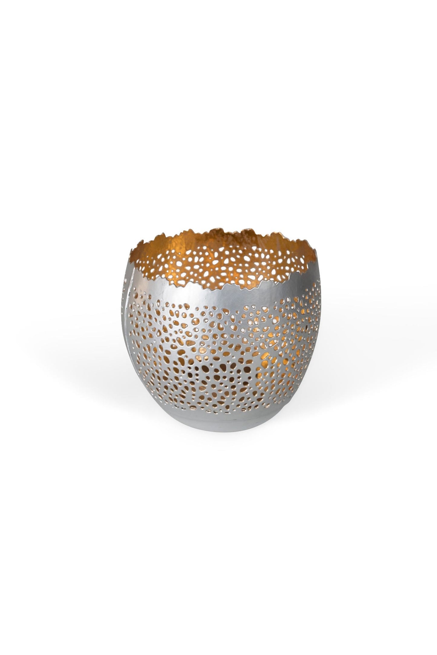 Candleholder tea light lacy iron 4Dx3 silver/gold