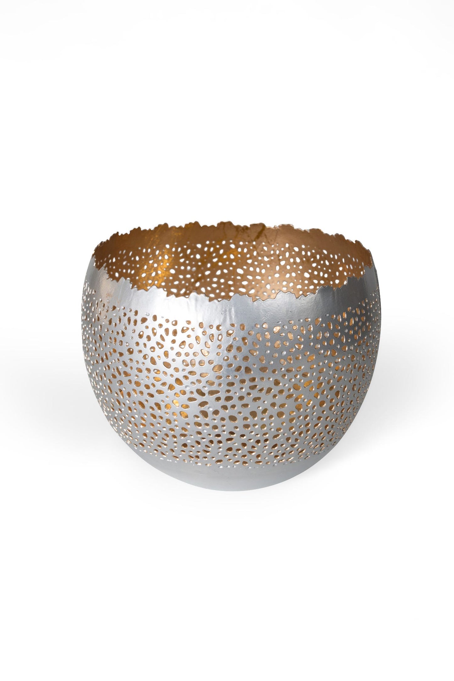 Candleholder tea light lacy iron 6Dx4 silver/gold