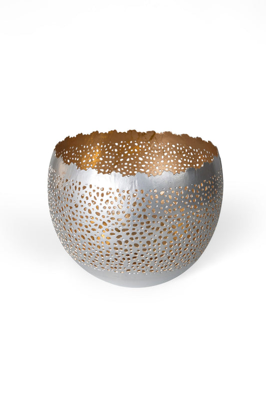 Candleholder tea light lacy iron 6Dx4 silver/gold