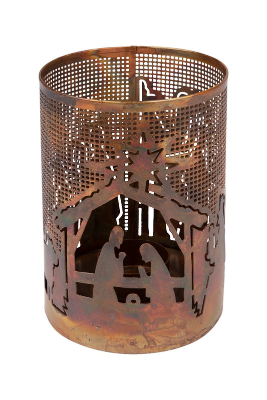 Nativity candleholder metal 4Dx6H rust