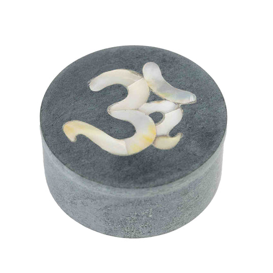 Box OM symbol stone/MOP 3Dx1.25H gray/cream