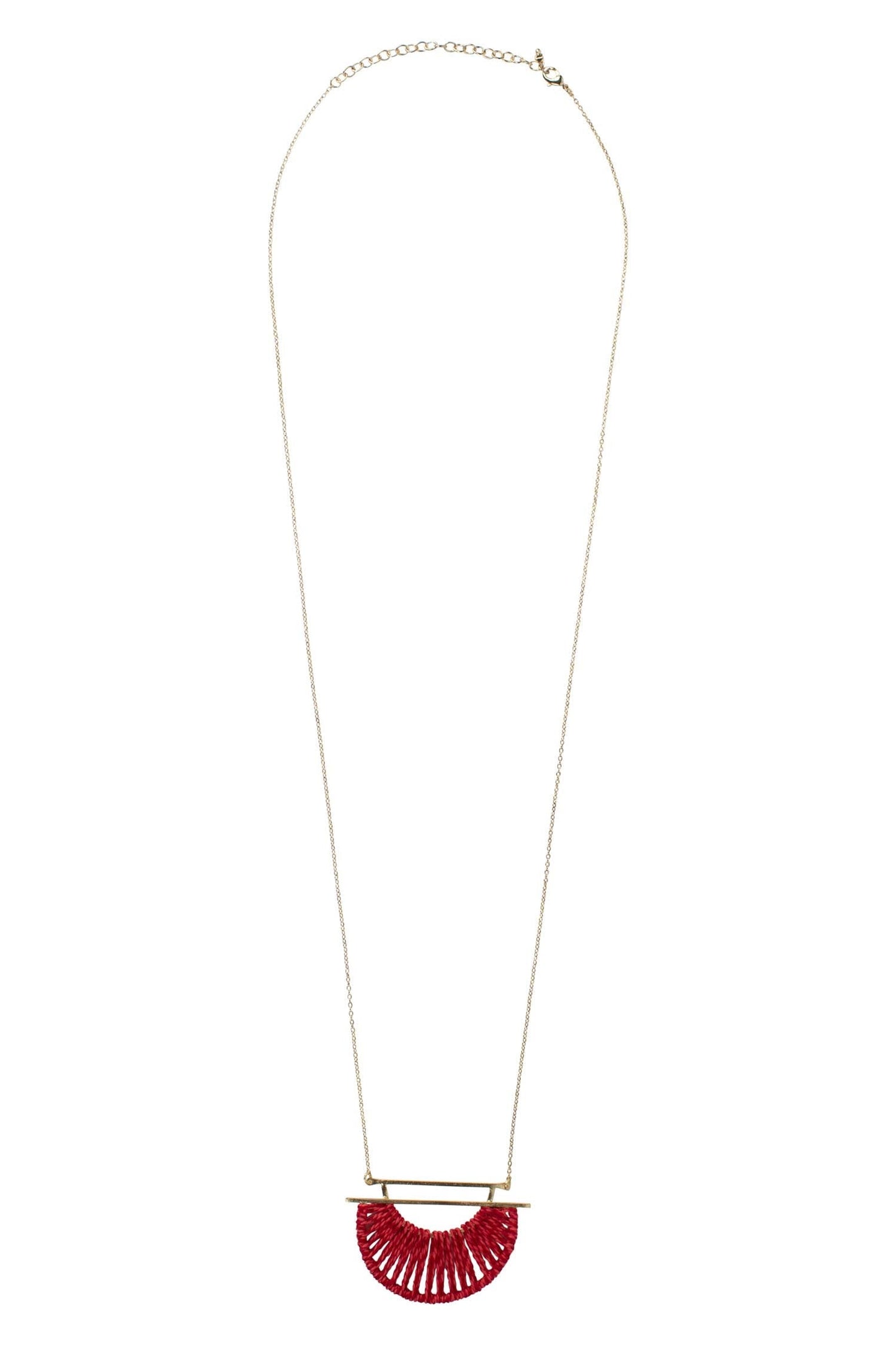 Necklace half circle wrapped pend 36L red/gold