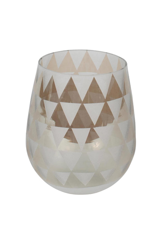 Candleholder triangles etched glass 4Dx5H gray