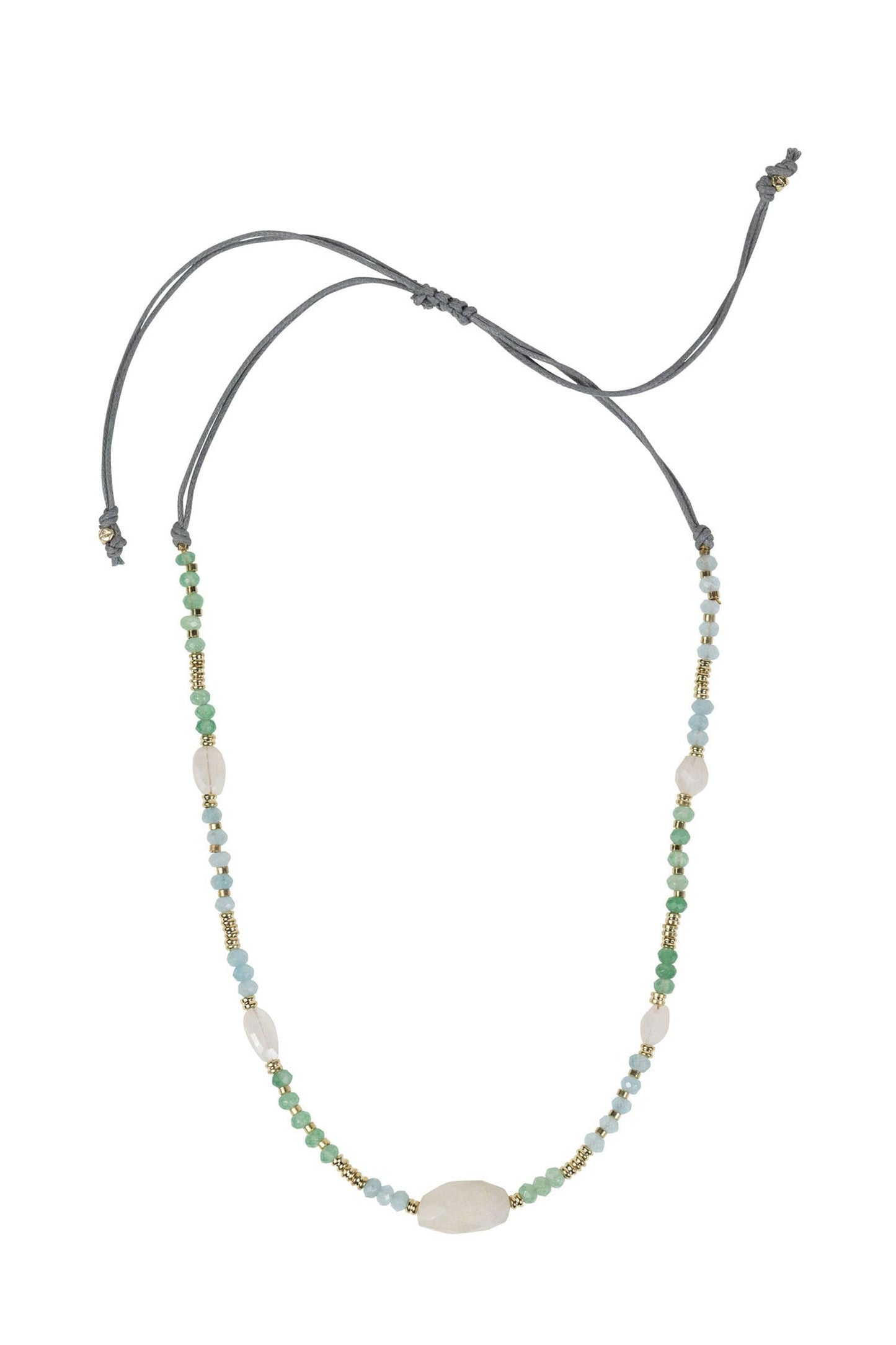 Necklace moonstones/onyx sliding cord 26L wht/aqua