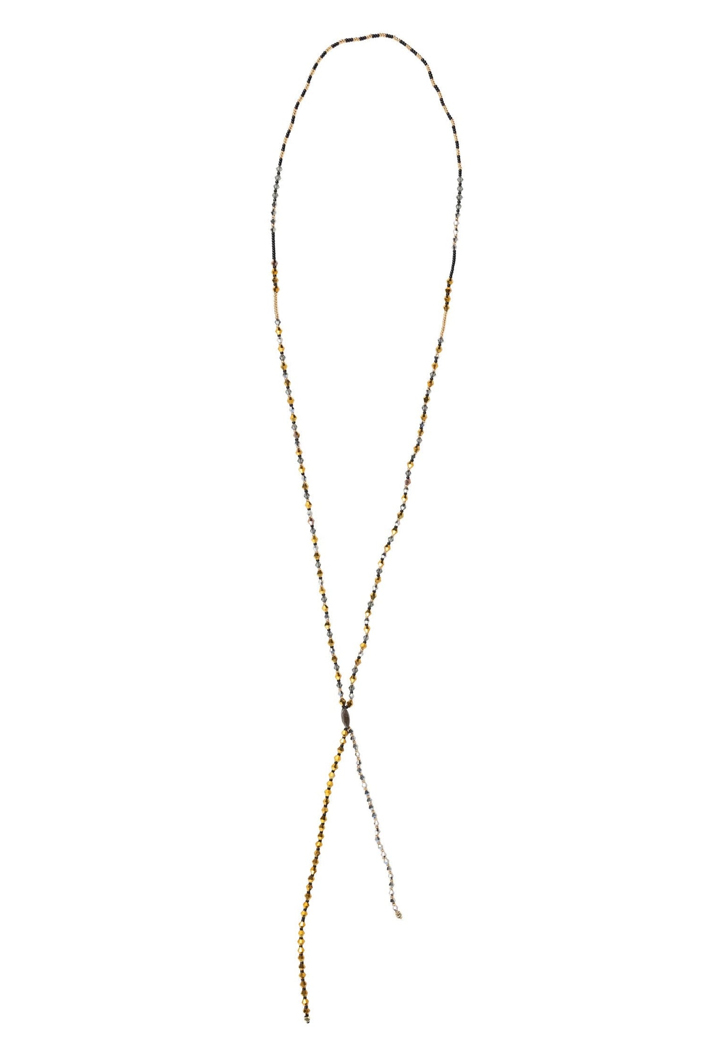 Necklace lariat uniform sparkly beads 24L gld/blk