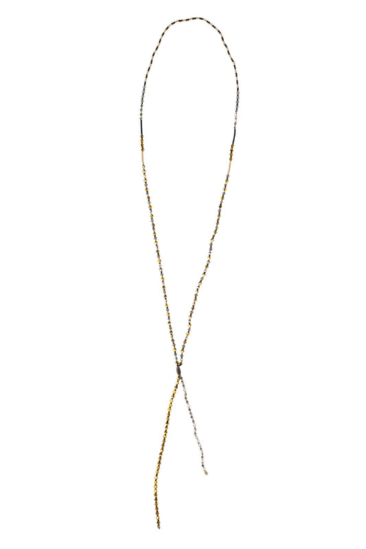 Necklace lariat uniform sparkly beads 24L gld/blk