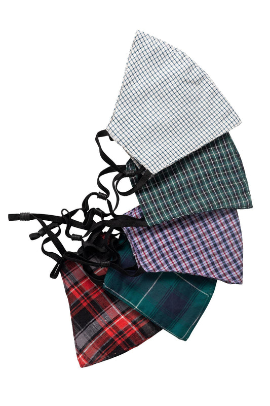 Face mask asst plaids adjust ear loops M/5 cotton