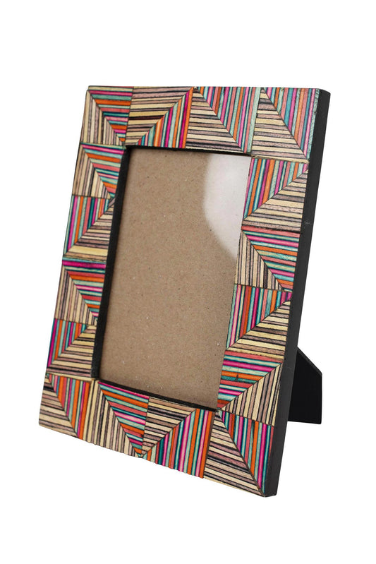 Frame mini stripe tiles f/4x6 wood 6.5x8.5 multi