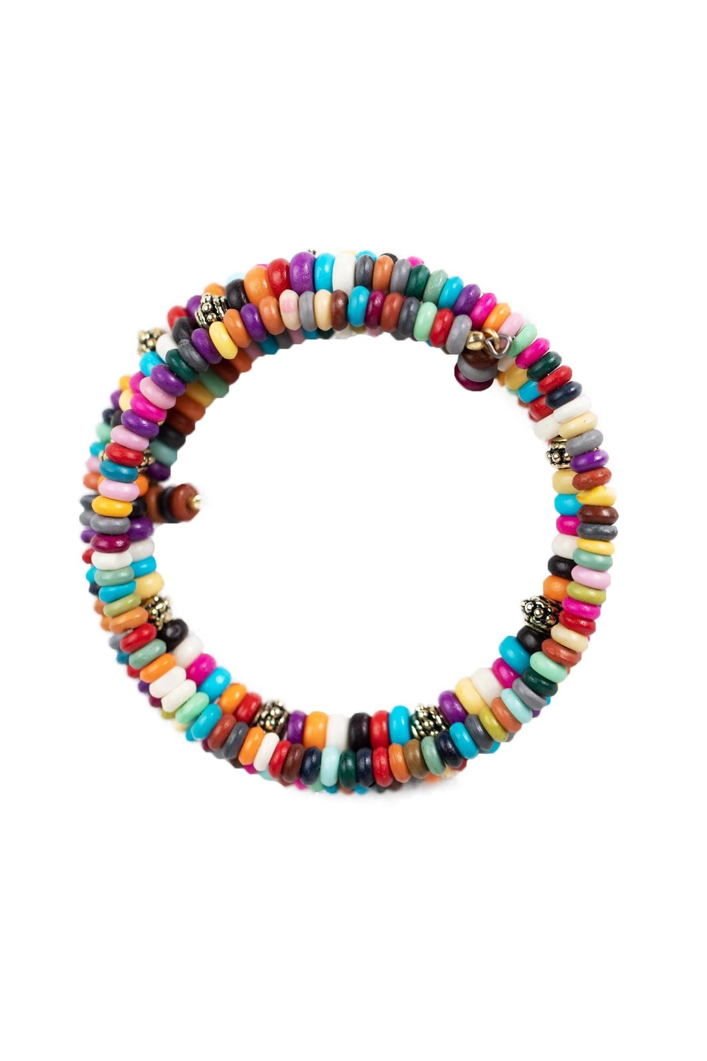Bracelet spiral beaded bone/metal 2.5D multi
