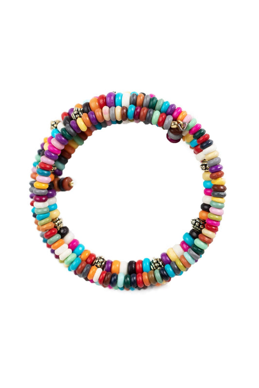 Bracelet spiral beaded bone/metal 2.5D multi