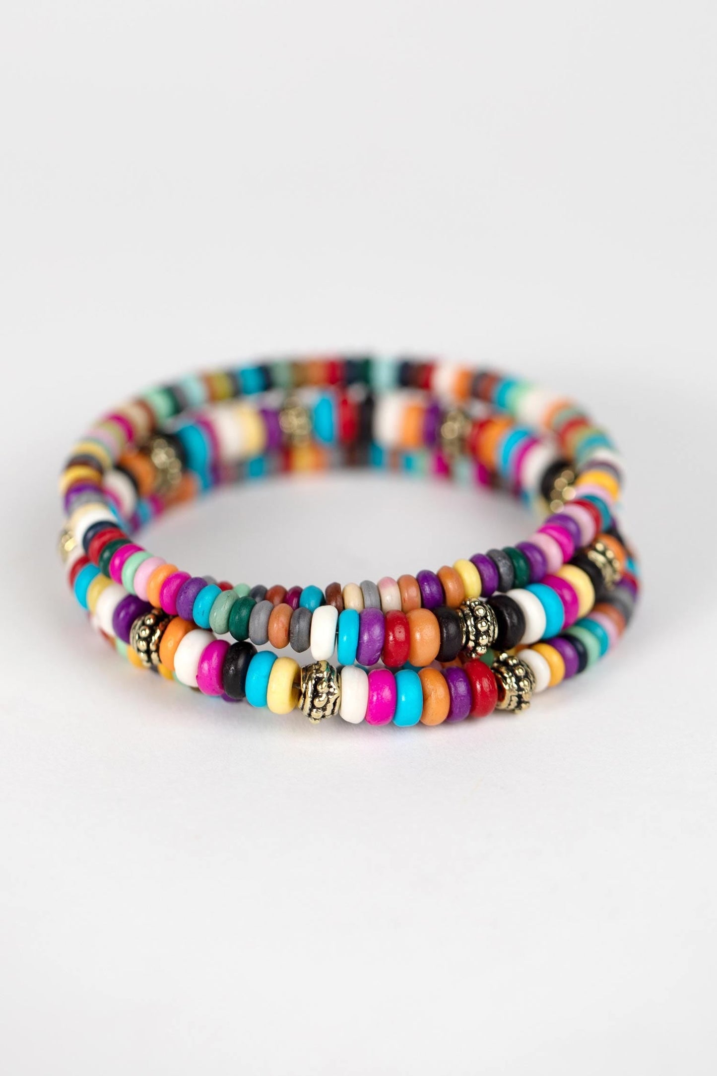 Bracelet spiral beaded bone/metal 2.5D multi