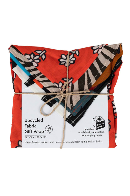 Gift wrap s/4 upcycled cotton 19sq asst