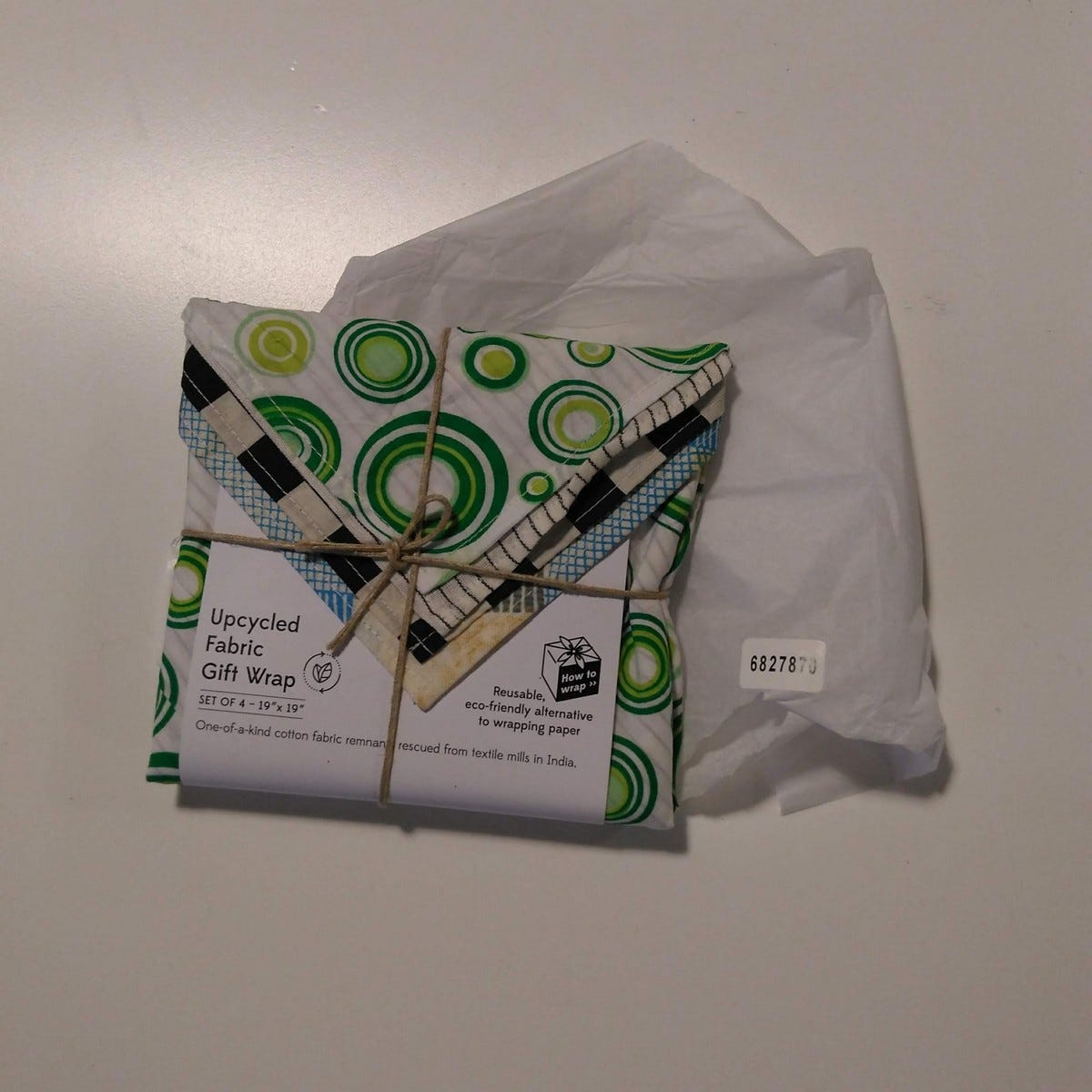Gift wrap s/4 upcycled cotton 19sq asst
