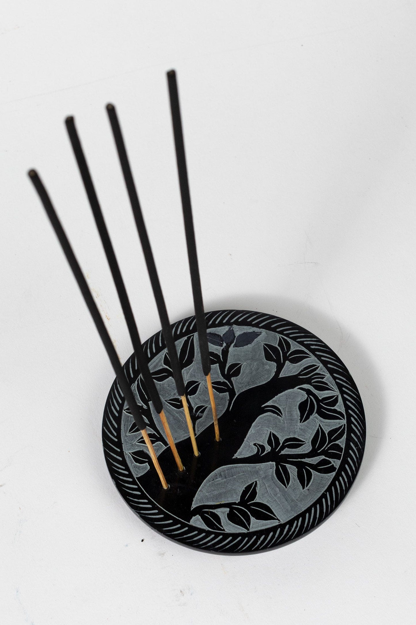 Incense holder tree etched stone 4D black/gray