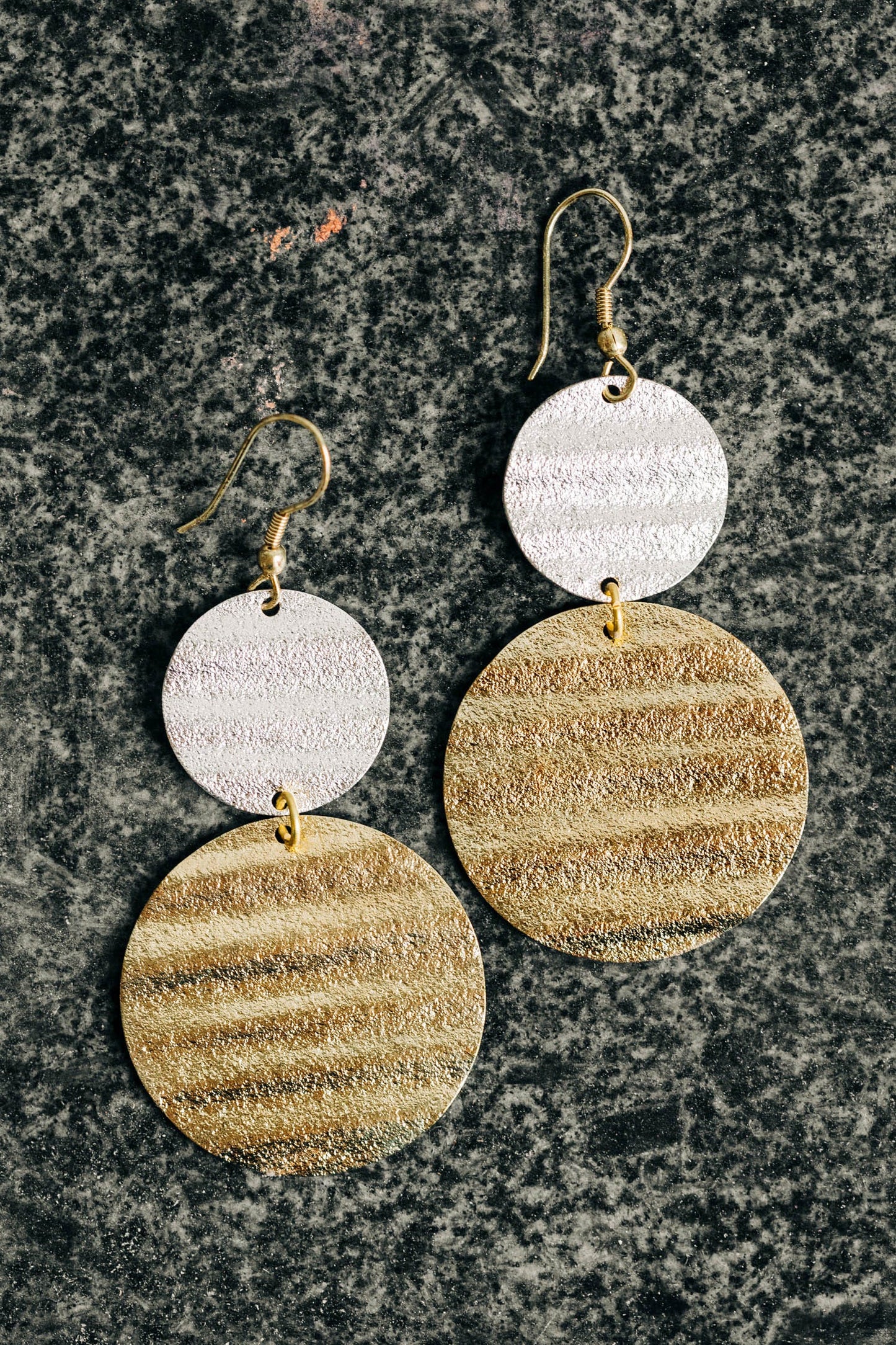 Earrings large/small wavy discs metal 3L gold/silv