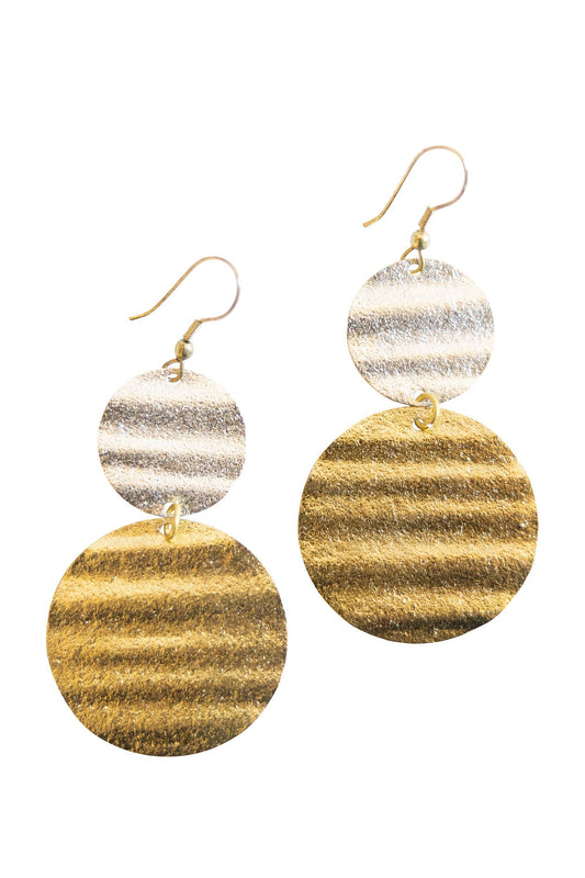 Earrings large/small wavy discs metal 3L gold/silv