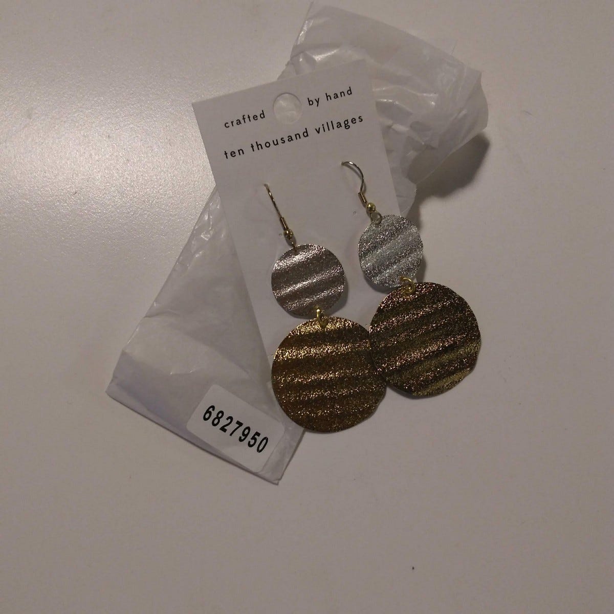 Earrings large/small wavy discs metal 3L gold/silv