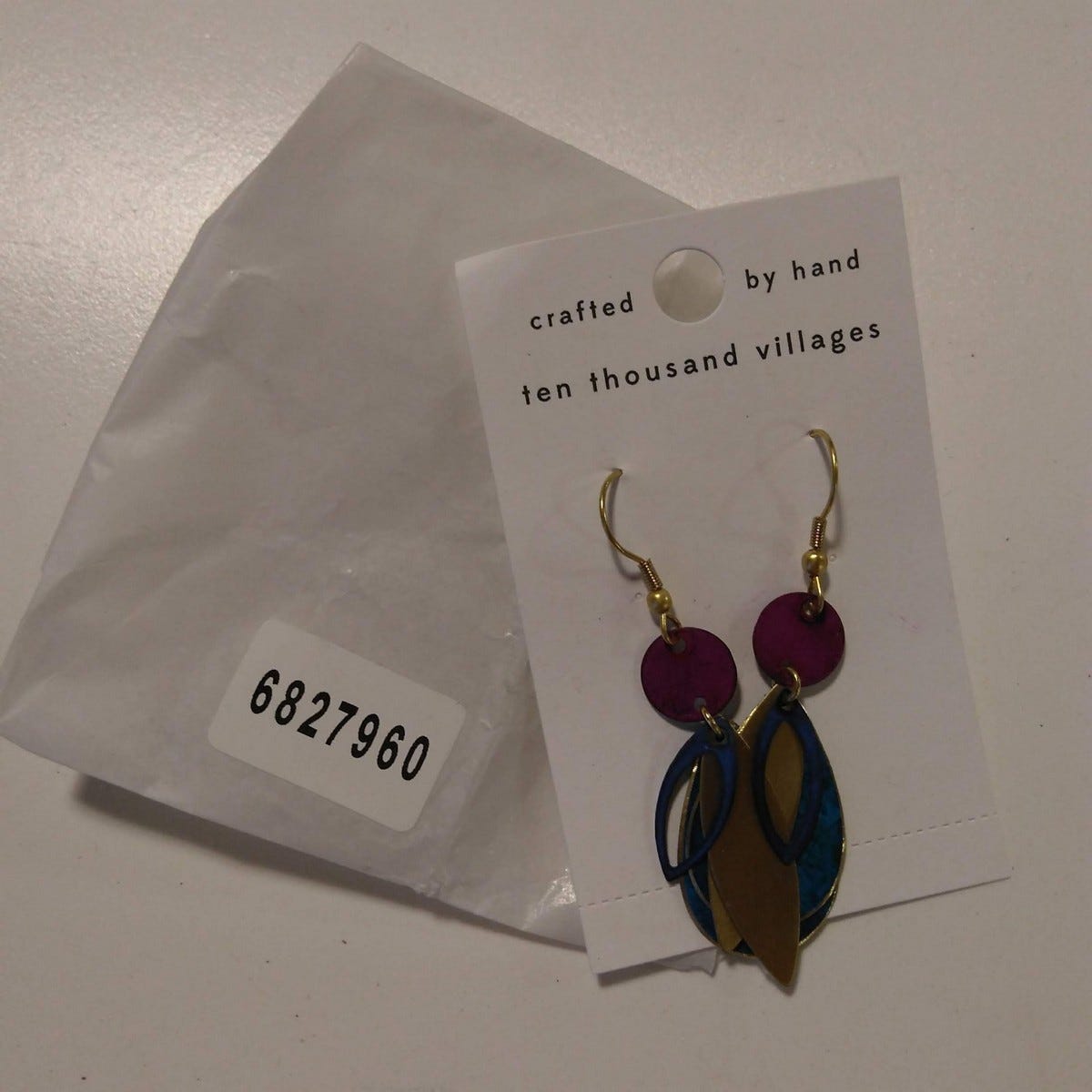 Earrings layered ovals metal 2.5L teal/gld/fuchsia
