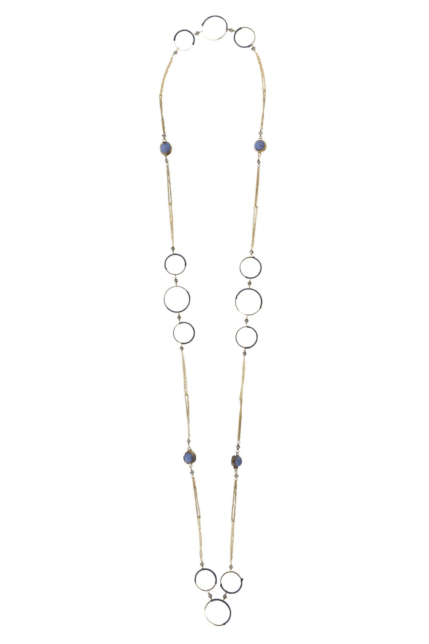Necklace thread wrap crcls/bds fn chn 47L gld/blu