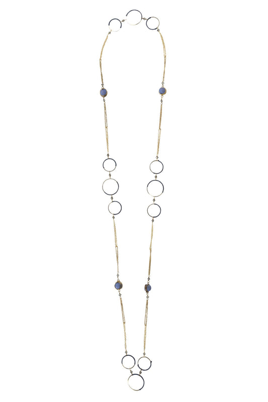 Necklace thread wrap crcls/bds fn chn 47L gld/blu