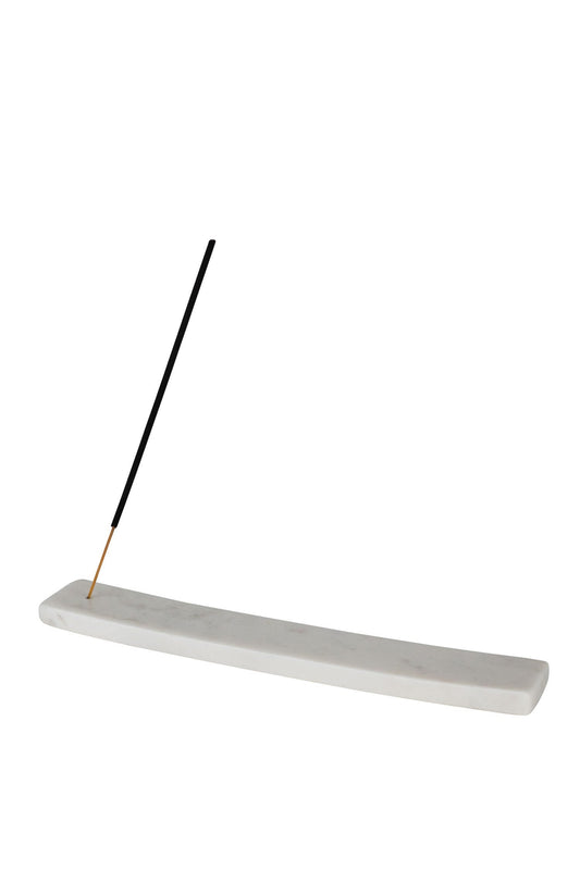 Incense holder curved marble 10Lx1.5W white/grey
