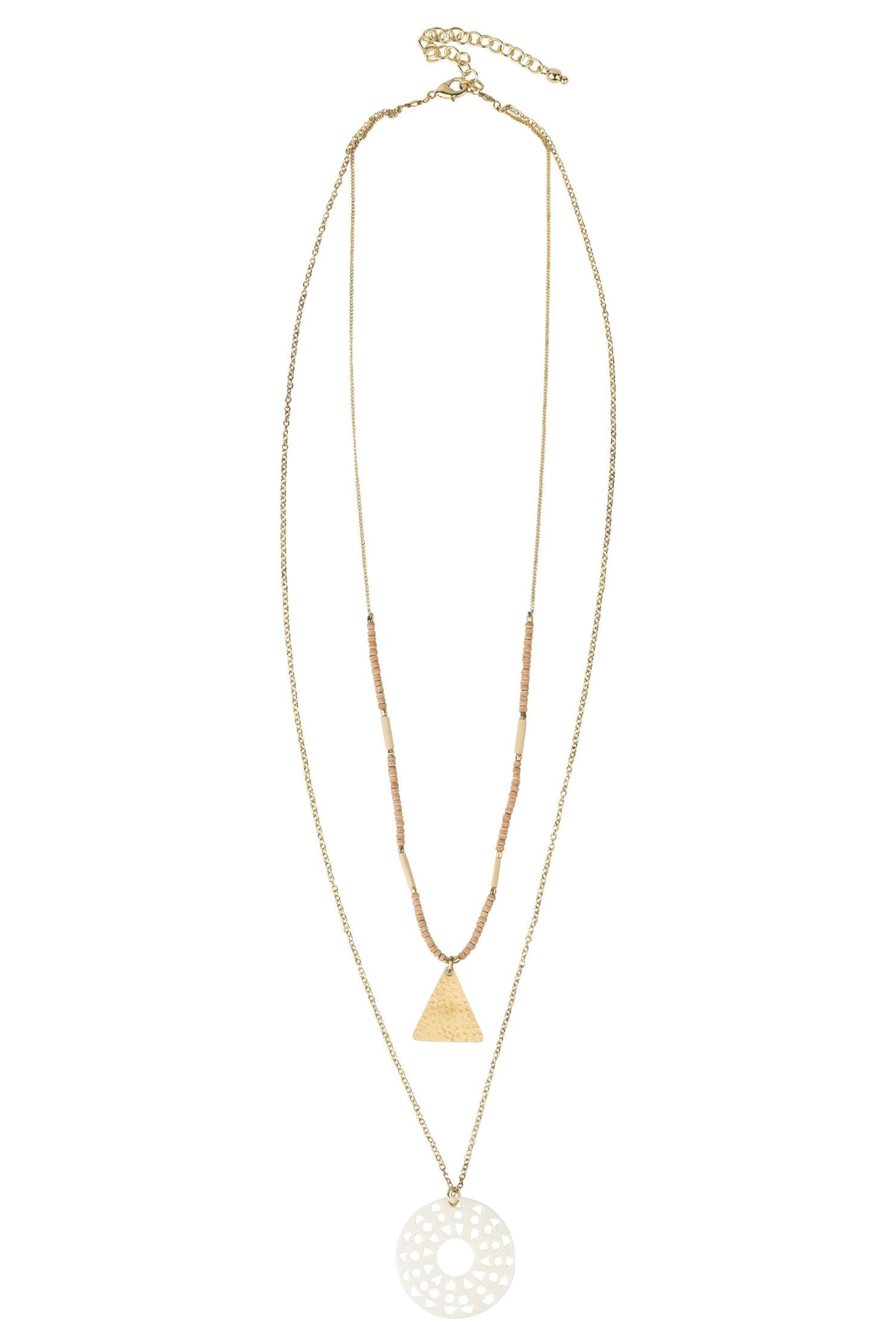 Necklace pale sun w/pend bone/wd/br 26L gld/brn