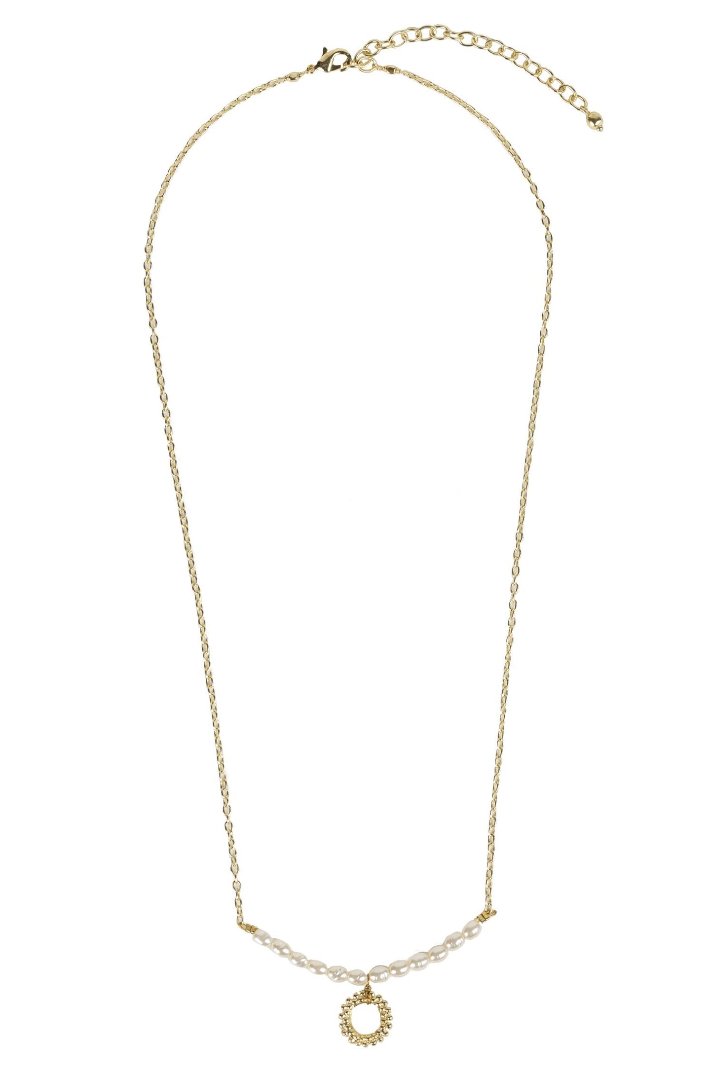 Necklace charm and pearl brass/pearl 22L gld/wht