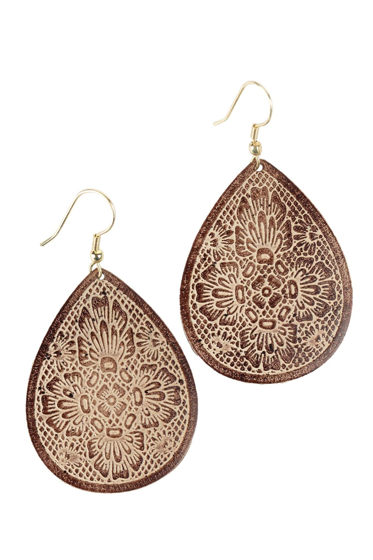 Earrings large regal teardrop embossed br 2.5L brn