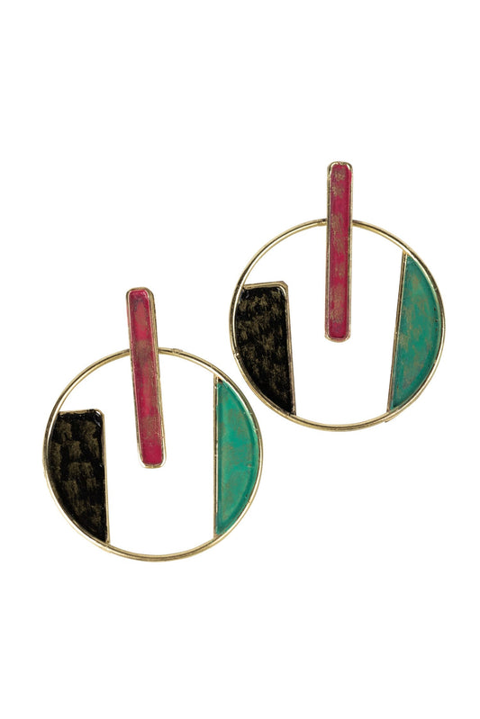 Earrings post 3 color patina 2.25L gld/blk/grn/red