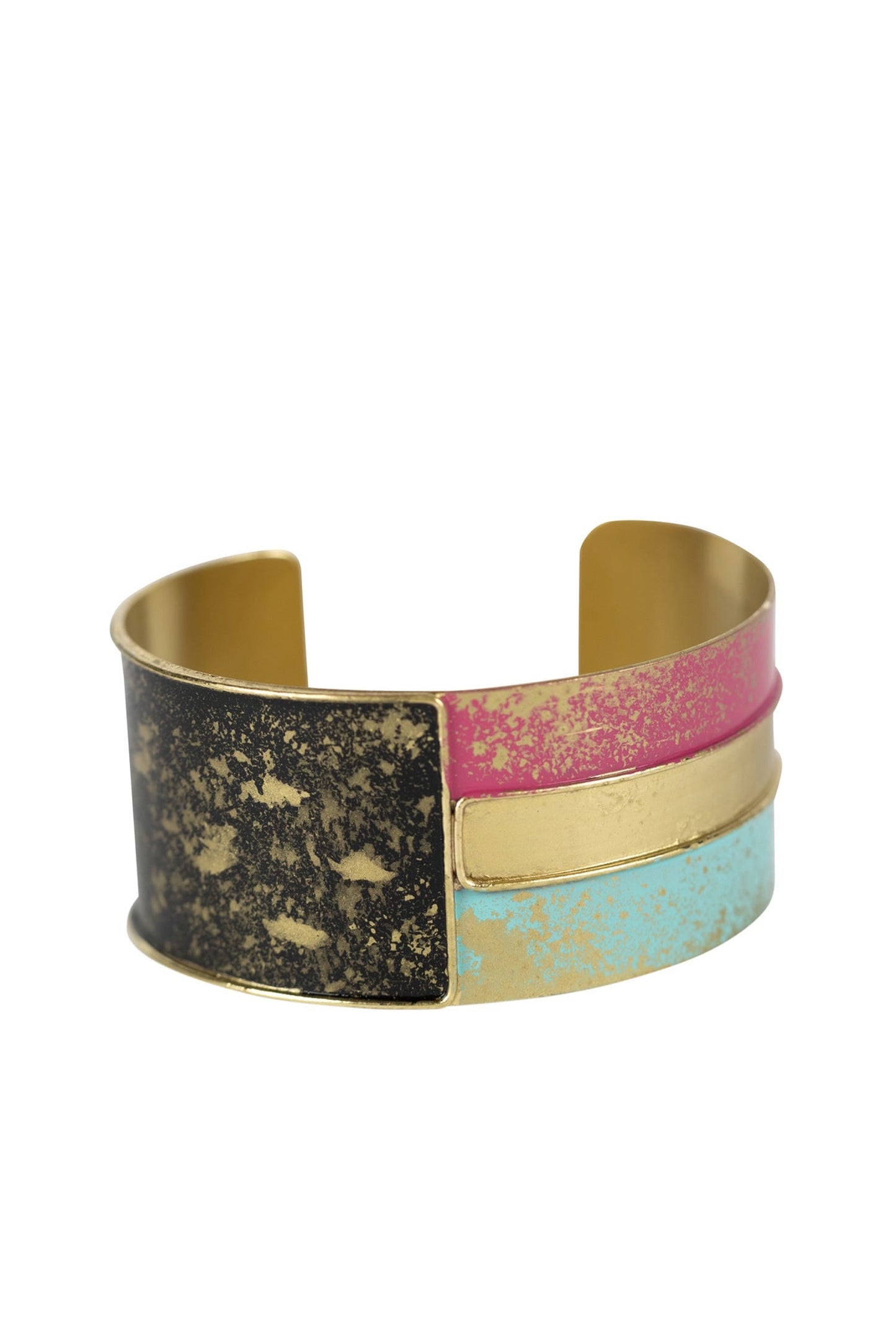 Bracelet cuff 3 color patina 1.25W gld/blk/grn/red