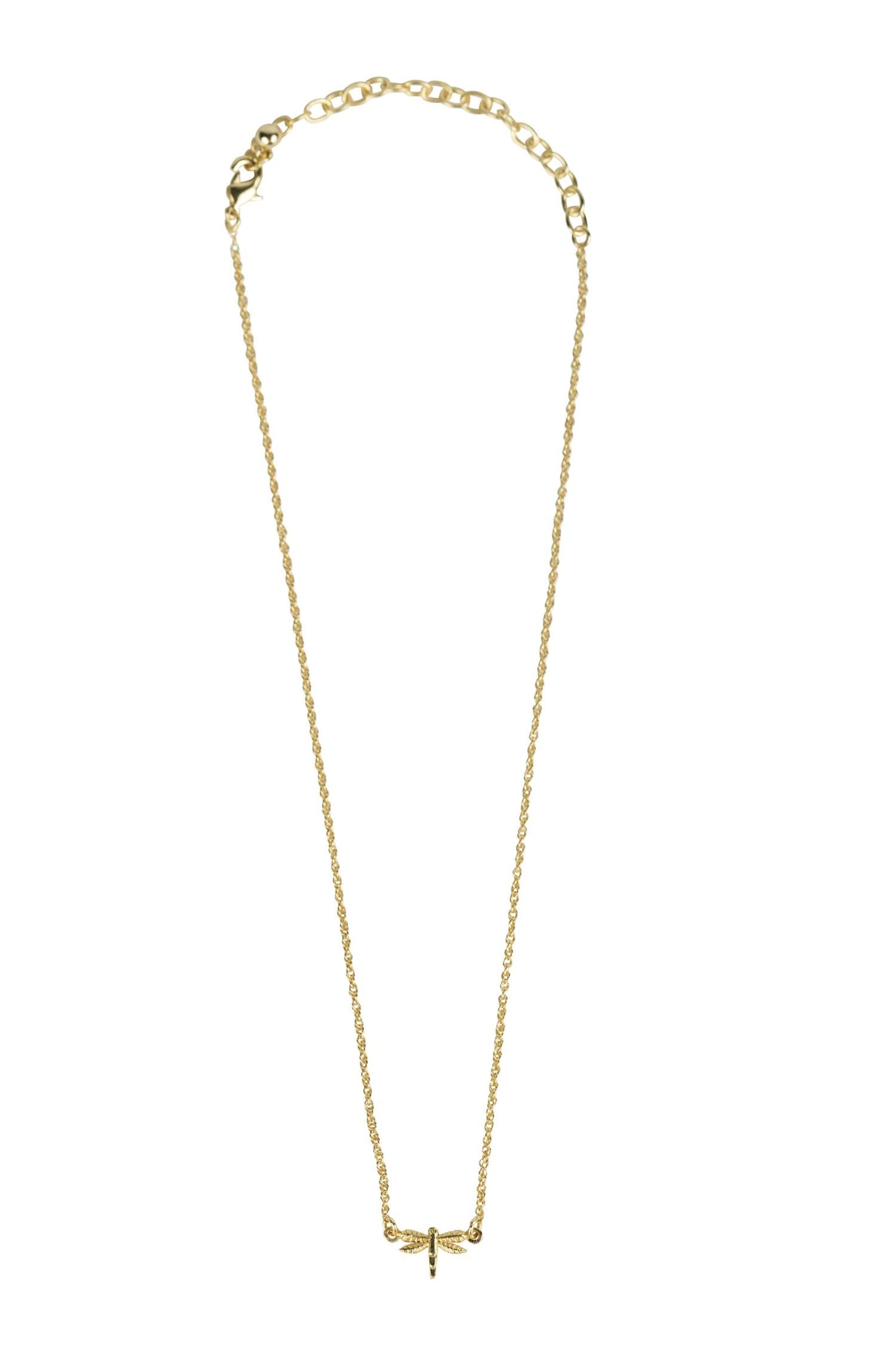 Necklace tiny dragonfly metal 15L gold color