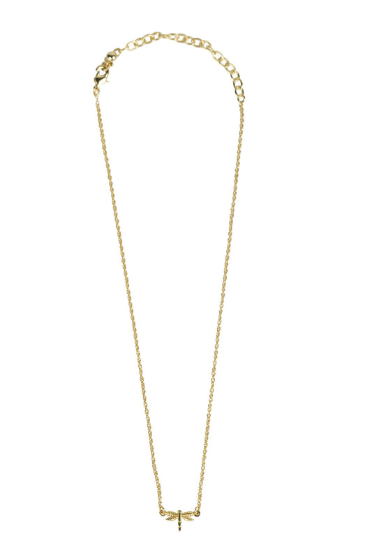 Necklace tiny dragonfly metal 15L gold color