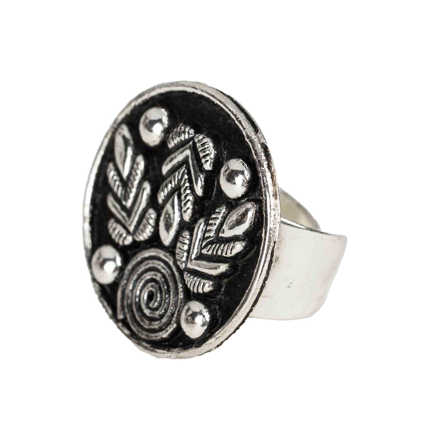Ring cuff floral/spiral brass 1.2D silver