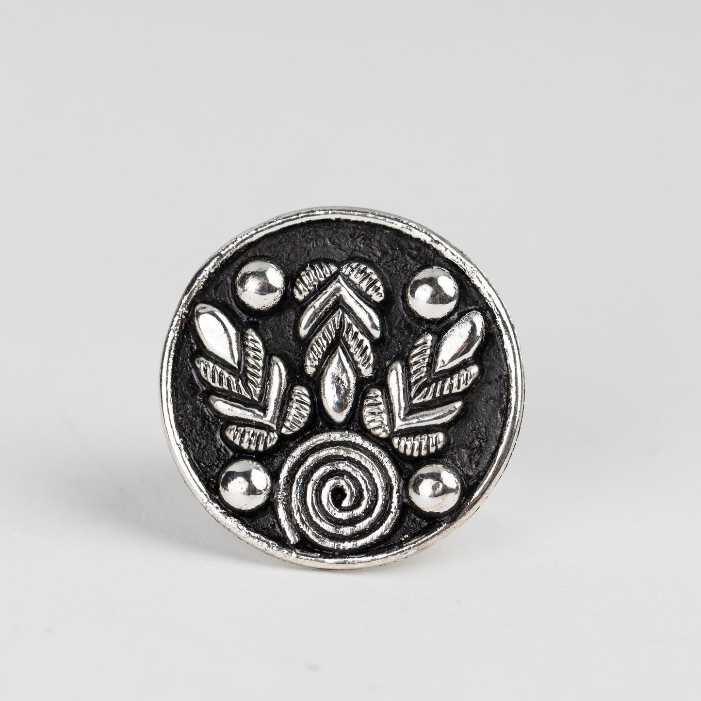Ring cuff floral/spiral brass 1.2D silver