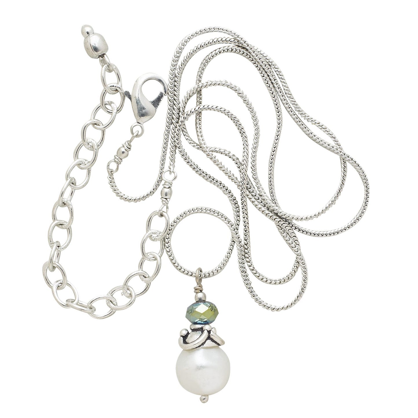 Necklace fine chain/faux pearl 20L white/silver