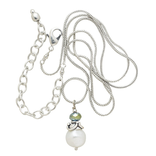 Necklace fine chain/faux pearl 20L white/silver
