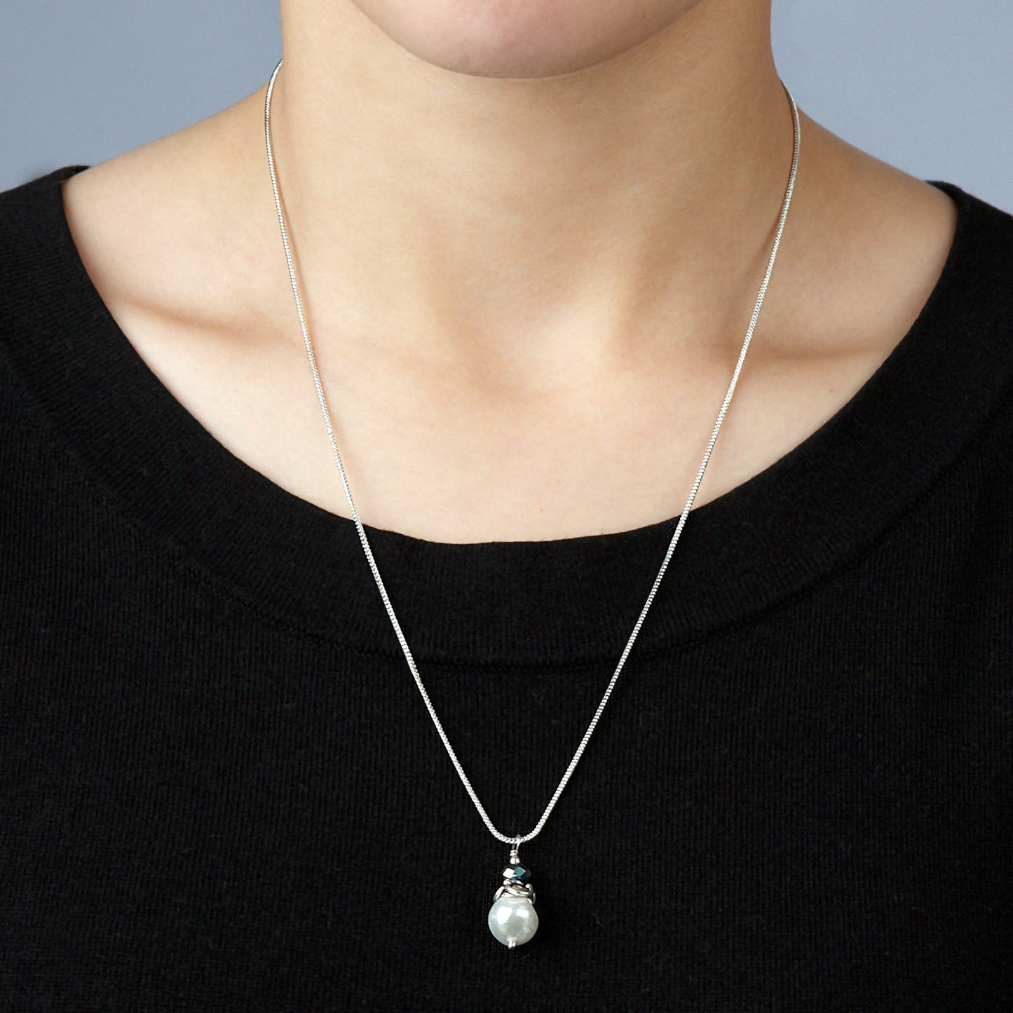 Necklace fine chain/faux pearl 20L white/silver