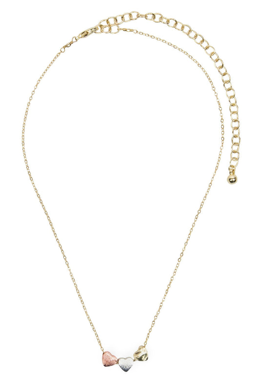 Necklace 3 hearts/chain 15L gld/cppr