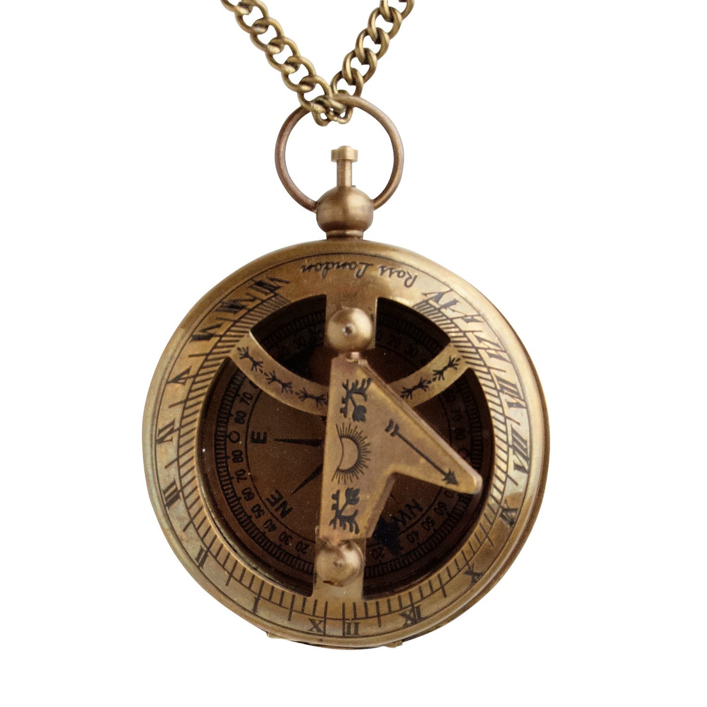 Necklace compass metal 2.25Dx36 brown