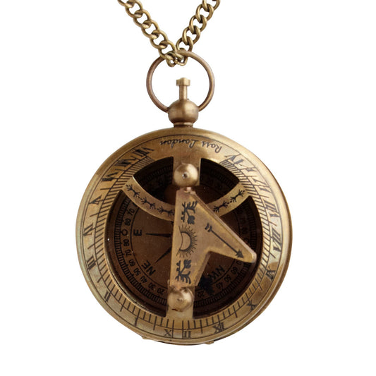 Necklace compass metal 2.25Dx36 brown