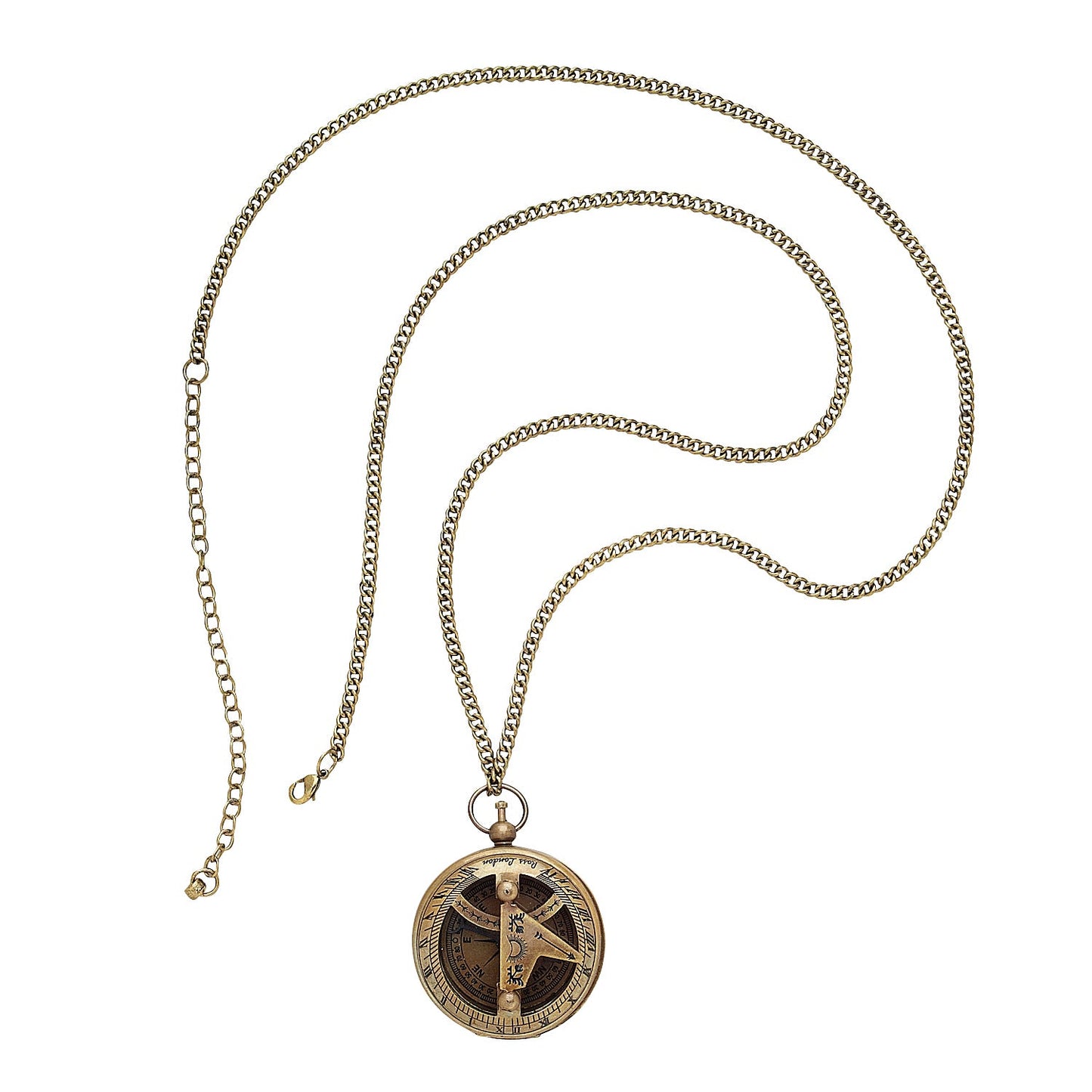 Necklace compass metal 2.25Dx36 brown